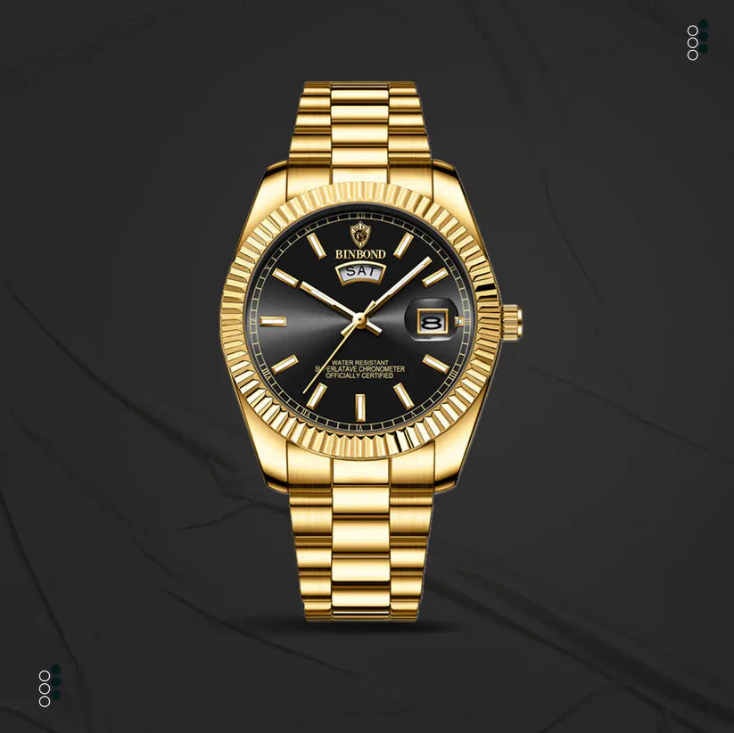 Роскошные золотые часы Binbond