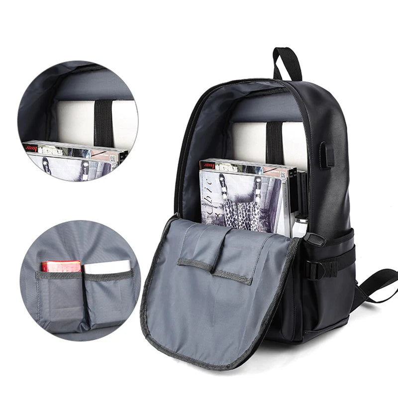 Мужской кожаный рюкзак с USB-портом