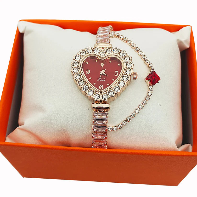 Женские часы с бриллиантами в форме сердца