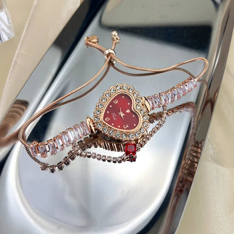 Женские часы с бриллиантами в форме сердца