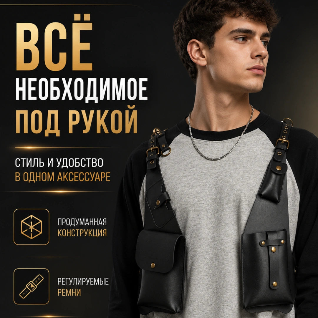 Регулируемая кожаная нагрудная сумка