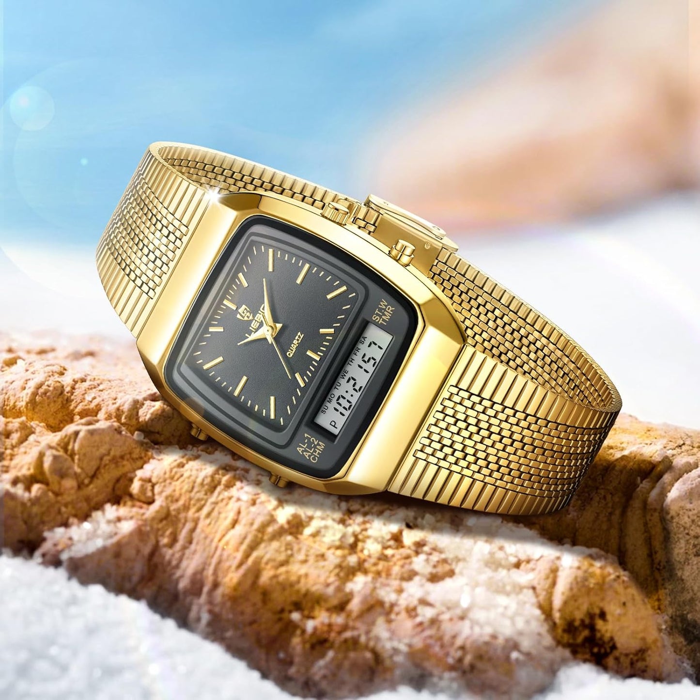 Мужские роскошные часы с аналоговым и цифровым отображением